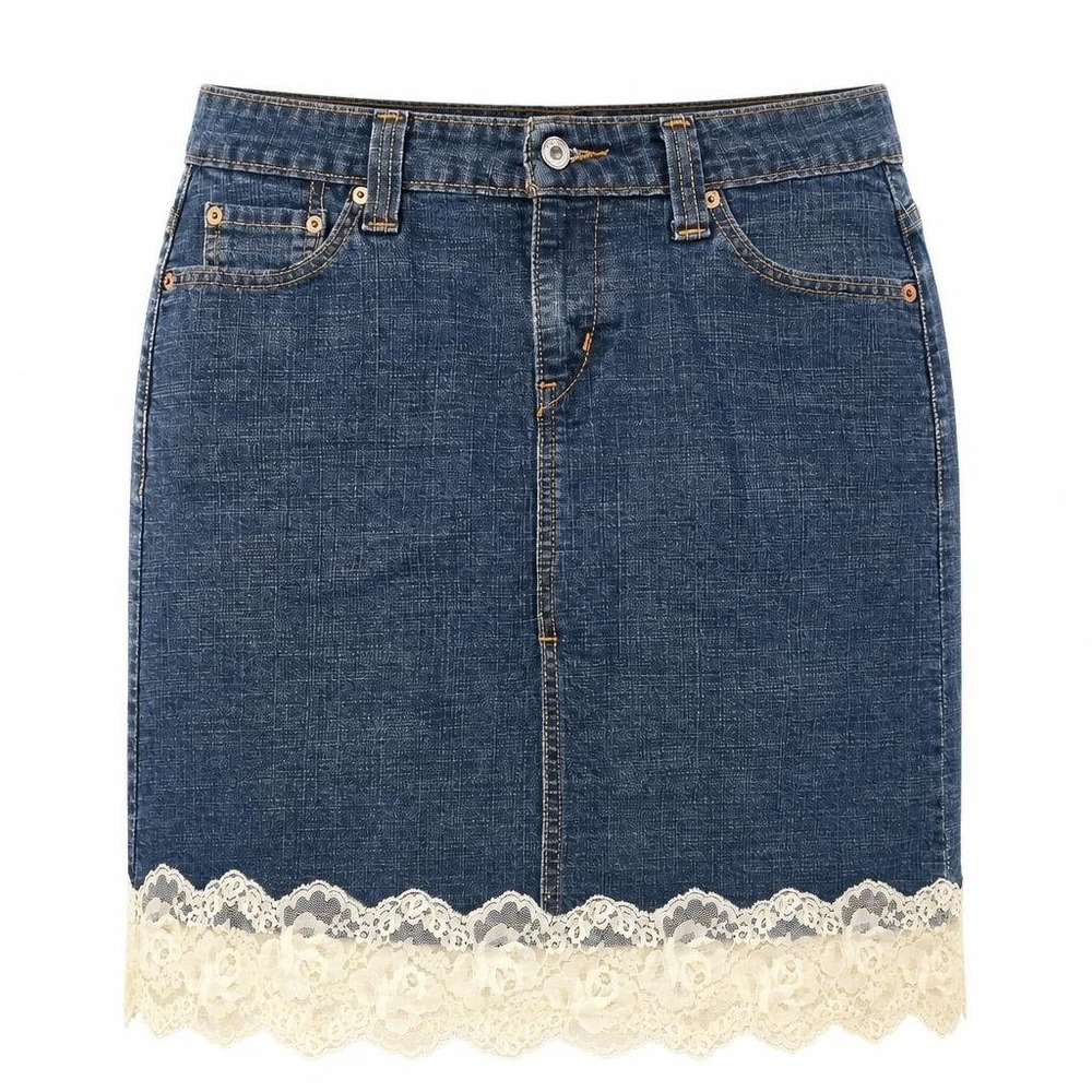 Levi's Denim Skirt Womens 11 JR Lace Blue Mini Western Rodeo‎ Coastal Cowgirl
